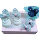 Conjunto 4 Peças Flores (Meia sapatinho + Grampos + Tiara)