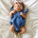 Body Jeans Manga Bordada - Tamanhos de 3 meses a 3 anos